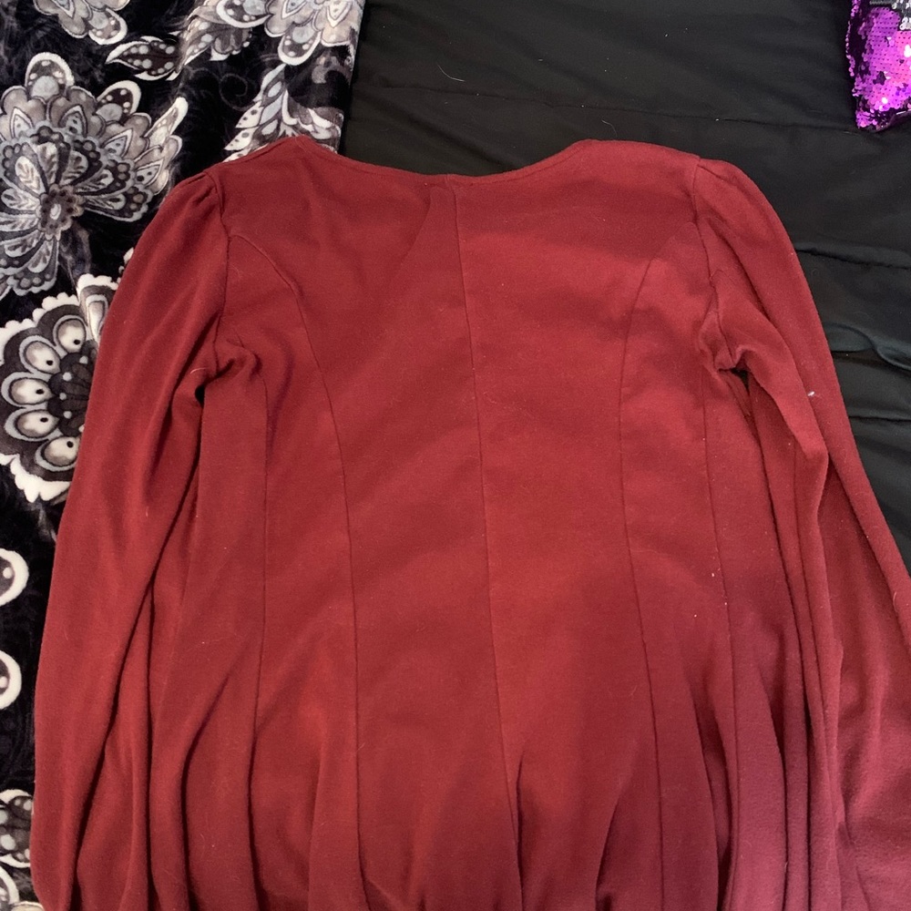Dark red peplum long sleeve top
